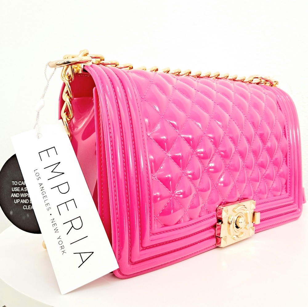 Emperia Women's hot pink quilted crossbody Jelly pvc shoulder mini handbag